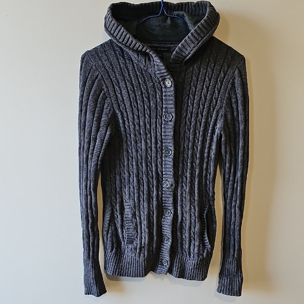 Tommy Hilfiger Small Charcoal Cable Knit Cardigan